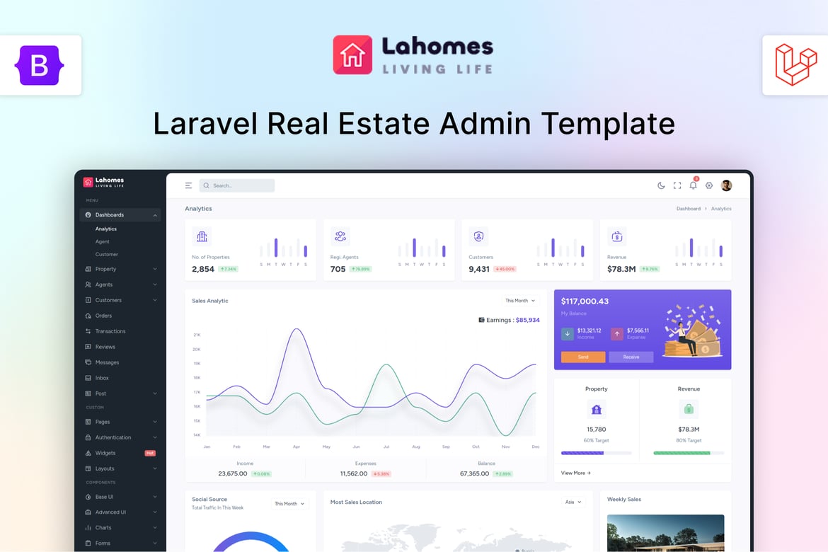 Lahomes - Premium Laravel Real Estate Management Dashboard Template