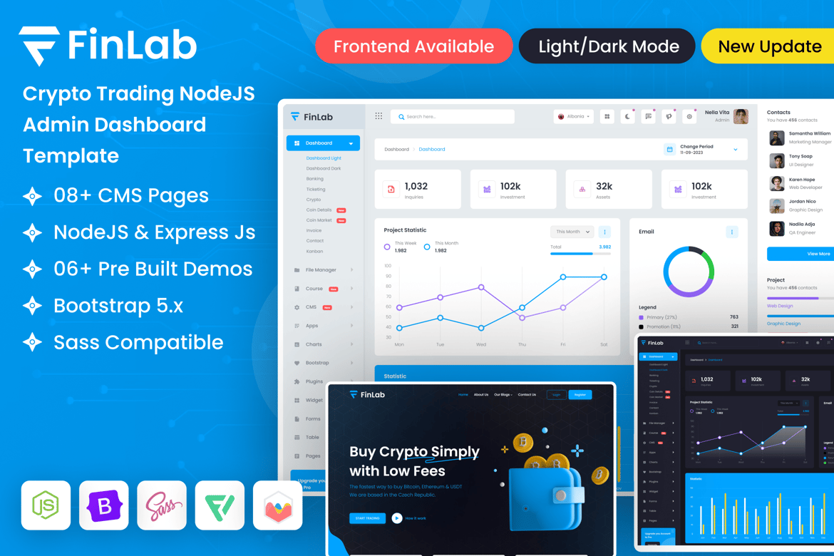 FinLab: Comprehensive Node.js Crypto Trading Admin Dashboard Template